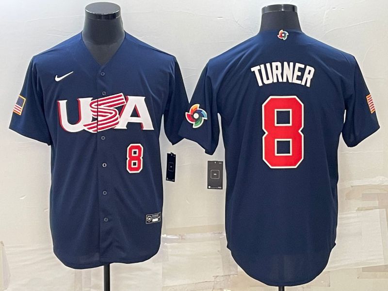 Men 2023 World Cub USA #8 Turner Blue Nike MLB Jersey->more jerseys->MLB Jersey